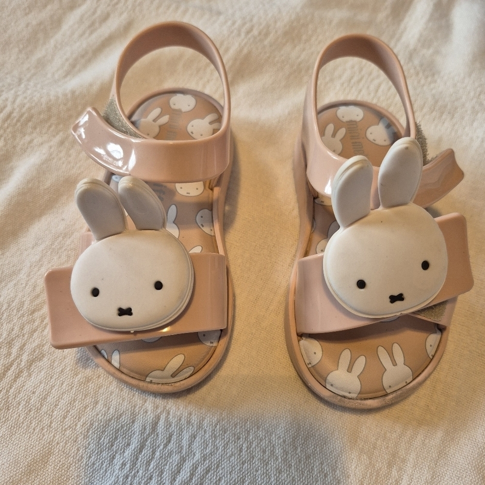 Mini Melissa toddler size 8 Jump and Miffy Pink Beige Sandals GUC